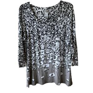 Chico's Tunic Top Shirt Scoop Neck White Black Size Chicos 2 US L Artsy Abstract